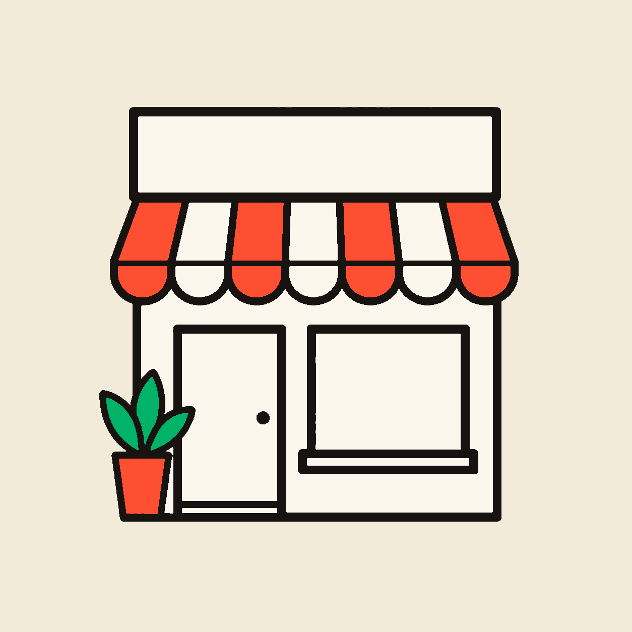 A small shopfront with a striped awning