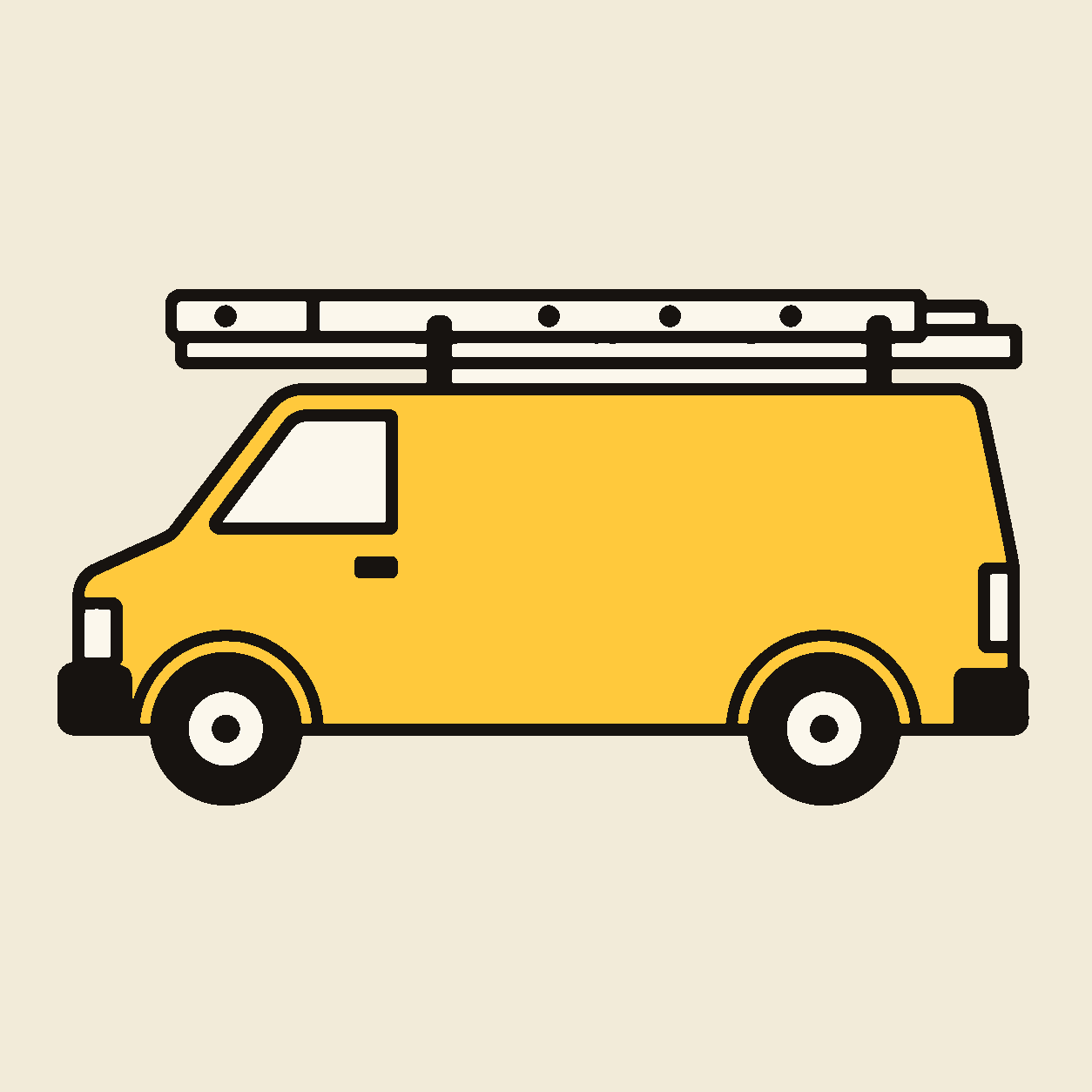 A work van with a ladder on the roof